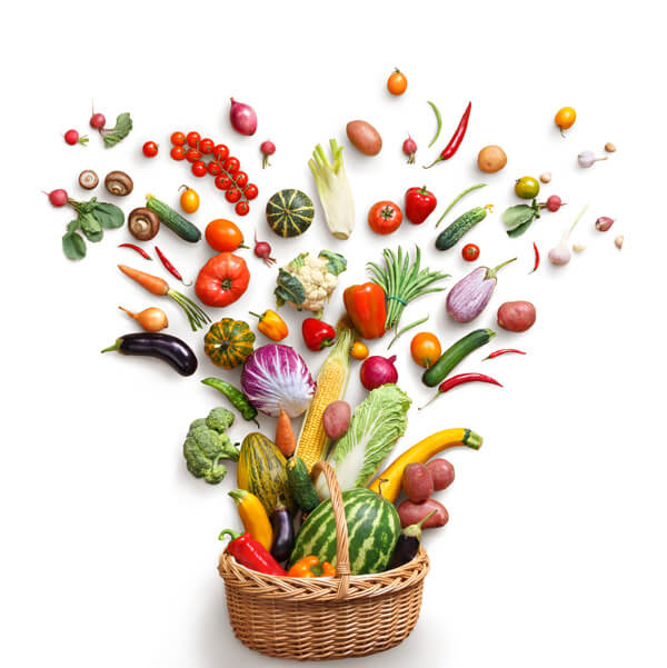 Studio photography of different fruits and vegetables isoleted on white backdrop, top view. High resolution product. Organic Veggies.jpg